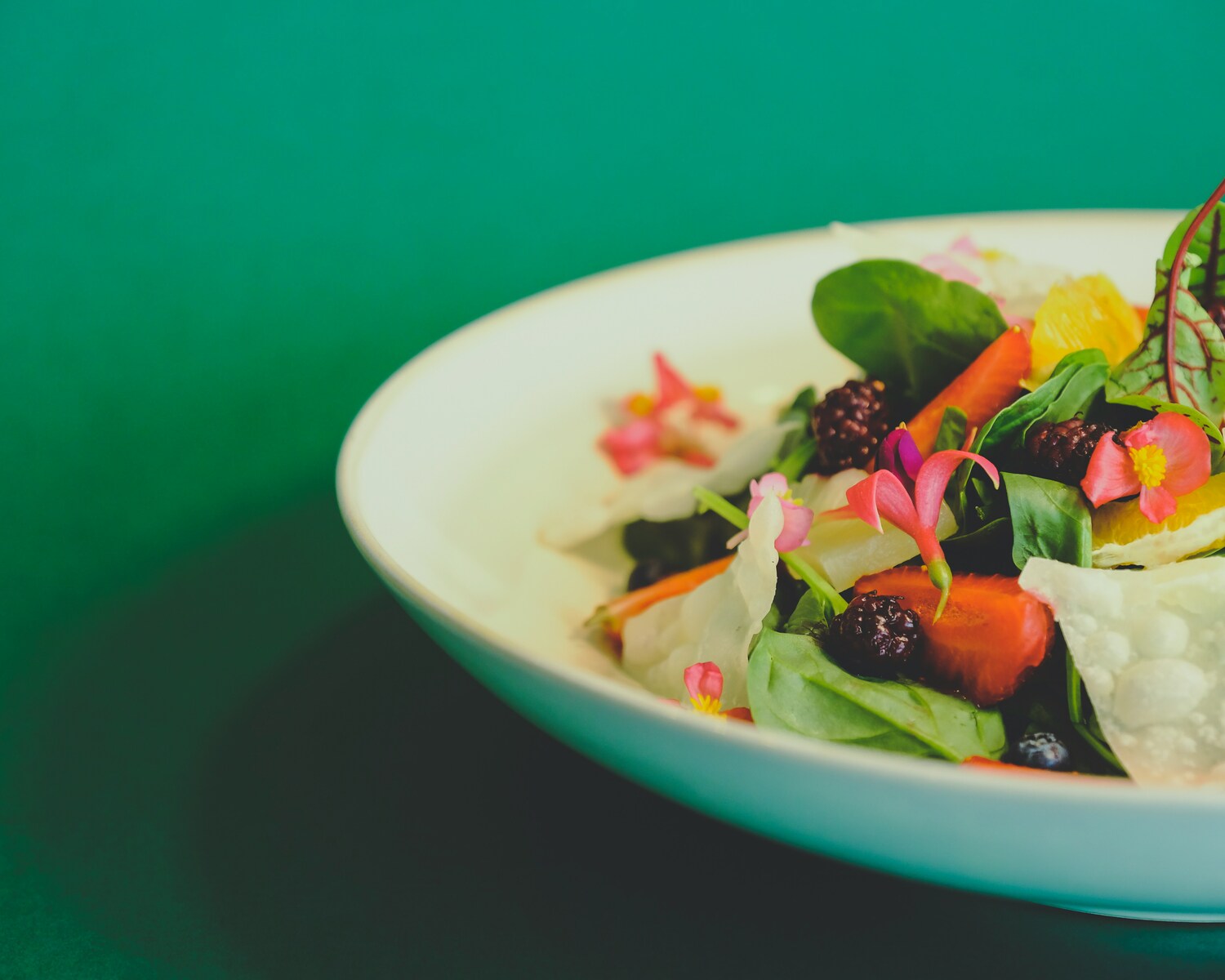 Half a salad plate with an assorted salad in it.